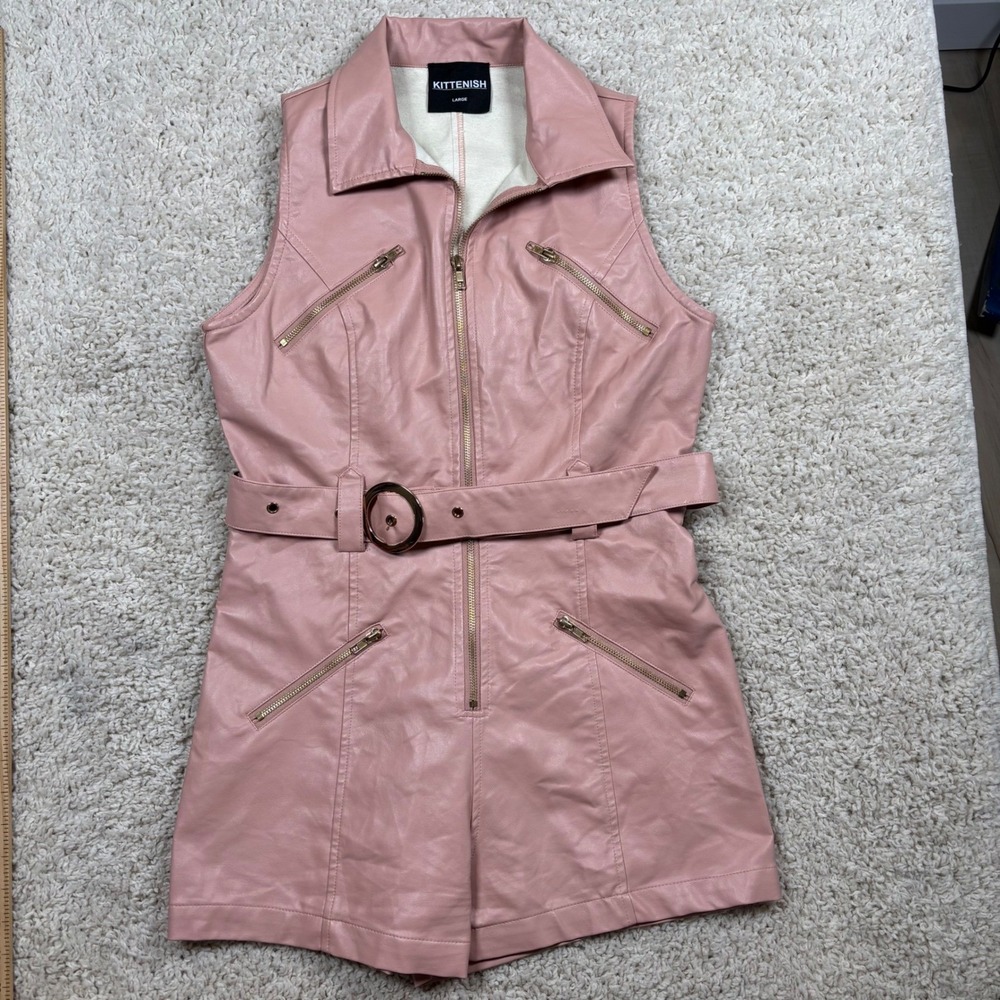 Kittenish Faux Leather Romper Women‎ L Pink Belted Moto Barbiecore Jessie James